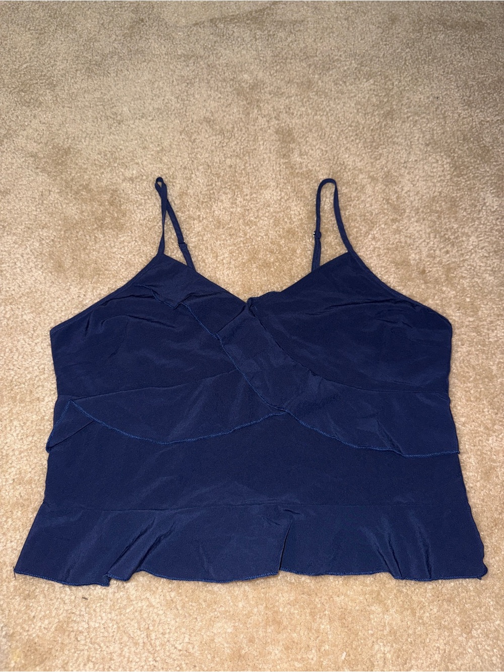 NAVY BLUE RUFFLED CROP TOP — SIZE MEDIUM